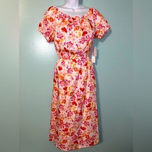 E-112 NWT Chloe & Renee Dress Open Waist Multicolor MIDI On/Off Shoulder Large